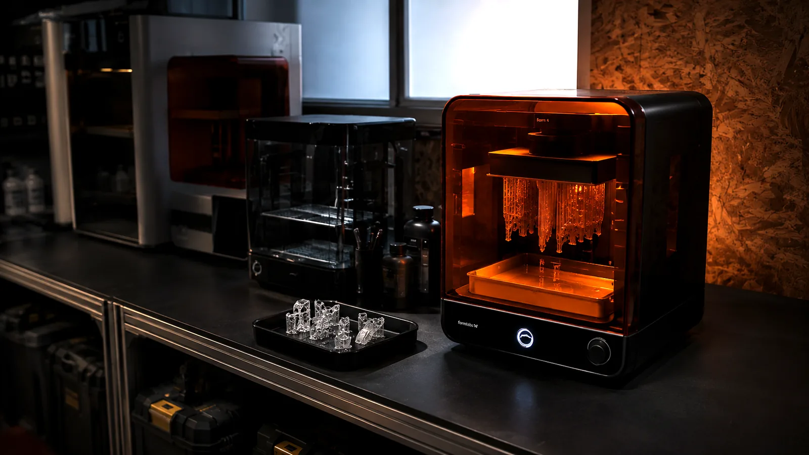 Formlabs Form 4 resin printer during a print, Osmoz 3D